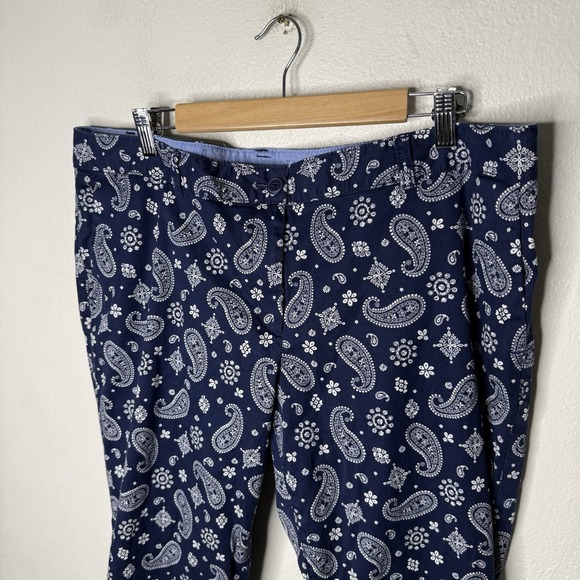 Talbots Women's 16WP The Weekend Chino Pants Blue Paisley Bandana Cotton Stretch - Picture 2 of 10